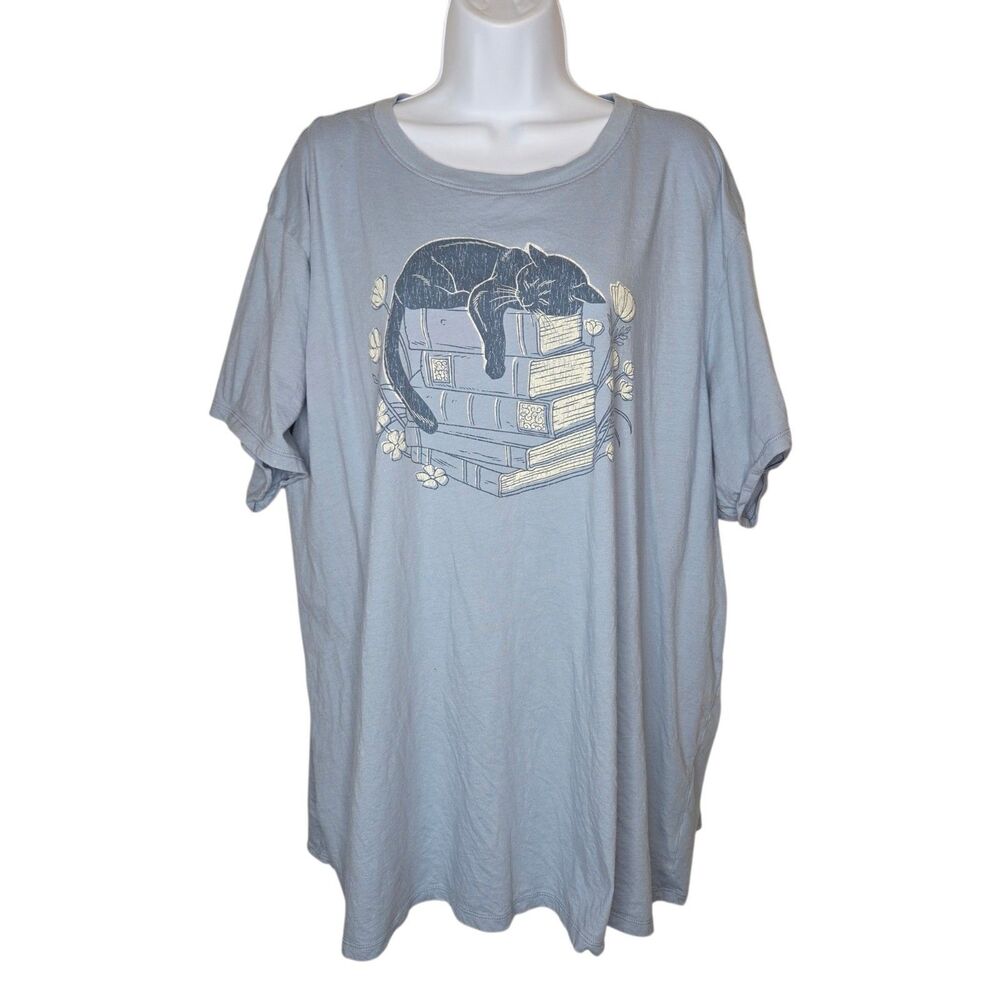 Torrid Plus Size Blue Cat Sleeping on Books Graphic Boyfriend Fit Tee Size 4 4x